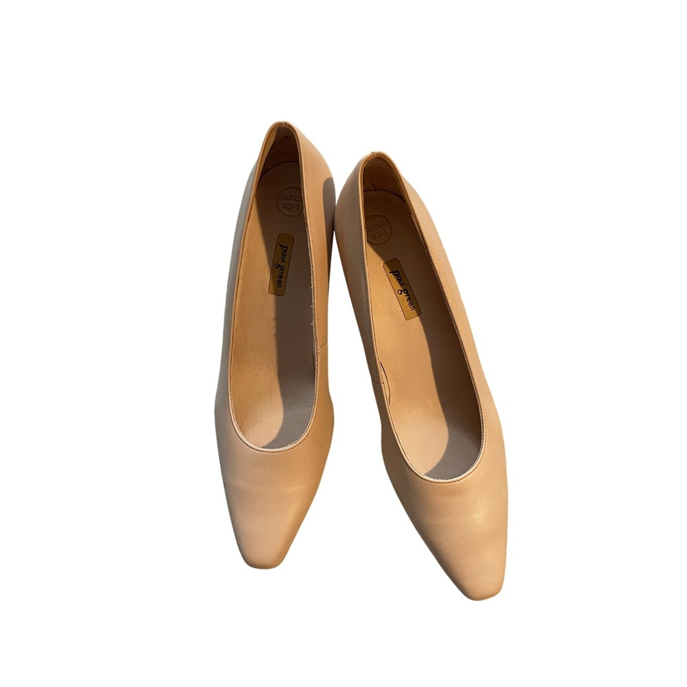 Paul Green Super Soft Beige Leather Square Toe Kitten Heel Pumps Size 9 - Picture 2 of 5